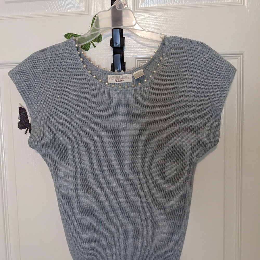Victoria Jones Woman Gray Top with Pearl Accents